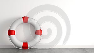 Lifebuoy ring on a white background with space for text