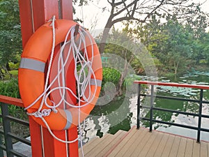 Lifebuoy, safety equipment, at the pier.