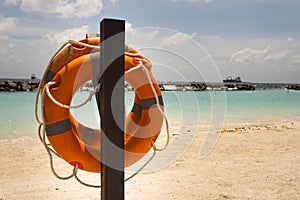 Lifebuoy on a sea background beach season