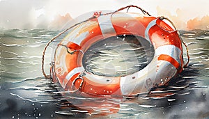 Lifebuoy in a stormy blue sea