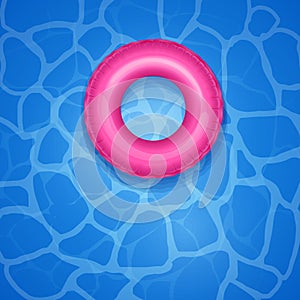 Lifebuoy in swimming pool with shadow, rubber ring for children and adults, pool blue water, aqua textured background. vector