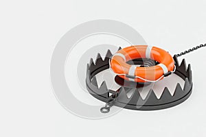 A lifebuoy in a trap. Space for text.