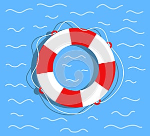 Lifebuoy on the water. Flat style vector illustration