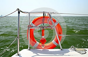 Lifebuoy on a yacht side.