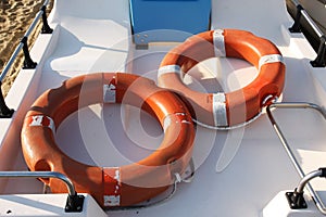 Lifebuoys in a boat
