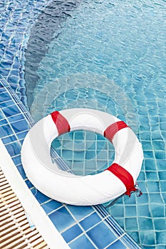 Lifebuoys are prepared at the pool inside the hotel