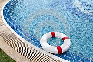 lifebuoys are prepared at the pool inside the hotel