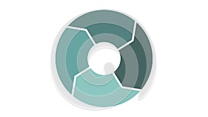 Lifecycle circulation icon with 4 arrows. Circle animation with four parts. Thick flat renew circle. Green color on white