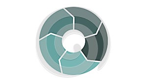 Lifecycle circulation icon with 5 arrows. Circle animation with five parts. Thick flat renew circle. Green color on white