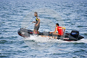 Lifeguard boat in action