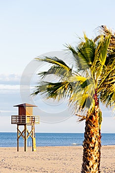 lifeguard cabin on the beach in Narbonne Plage, Languedoc-Roussi