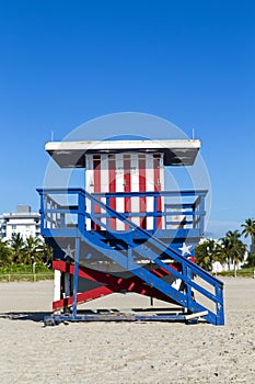 Lifeguard cabin on empty beach,