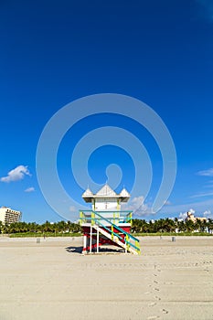 Lifeguard cabin on empty beach,