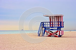 Lifeguard cabin on Miami beach, Florida, USA.
