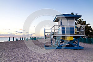 Lifeguard cabin station Hollywood Beach in Florida
