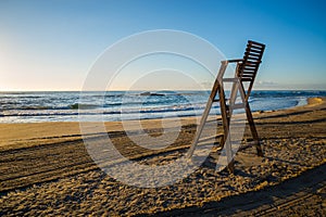 Lifeguard chair on empty beach