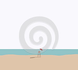 Lifeguard chair on the empty beach. Beach Lifeguard Security Coastline Safety Concept.