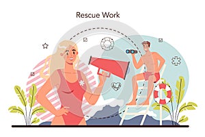Lifeguard concept. Urgency rescuer help swimmers, surfers, and other water