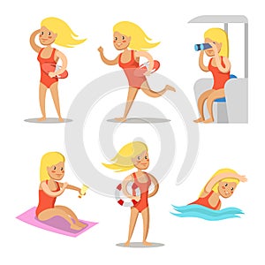 Lifeguard Girl Cartoon Character Set