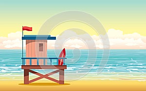 Lifeguard house, beach, sea, sky.