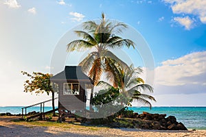 Lifeguard hut on Carribean Islands Ocean Tropical Beach ,Tobago island, Trinidad and Tobago