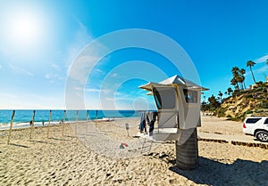 Lifeguard hut in Laguna Beach shore