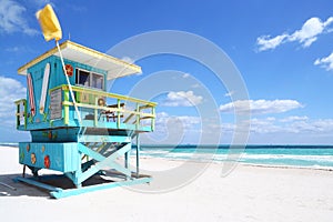 Lifeguard hut in South Beach, Florida