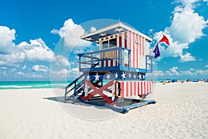 Lifeguard hut in South Beach, Miami