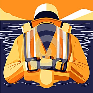 Lifeguard in life jacket and hat. Vector illustration in flat style AI Generated