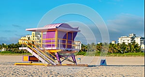 lifeguard at miami beach vacation. photo of lifeguard at miami beach, panorama.