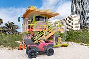 lifeguard at miami beach vacation with quad bike. photo of lifeguard at miami beach.