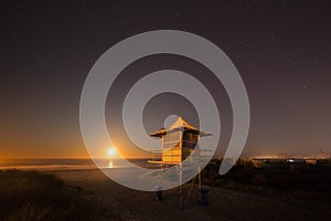 Lifeguard patrol tower at night, Gold Coast Australia