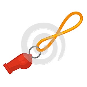 Lifeguard red whistle with yellow line isolated on white