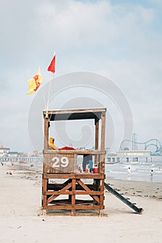 Lifeguard stand on the beach in Galveston, Texas