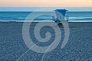 Lifeguard Stand on Beach at Sunset in California