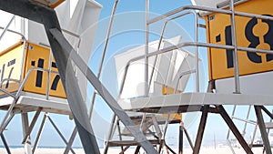 Lifeguard stand or life guard tower for surfing, California ocean beach, USA.