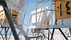 Lifeguard stand or life guard tower for surfing, California ocean beach, USA.