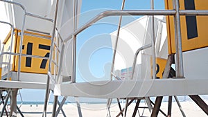 Lifeguard stand or life guard tower for surfing, California ocean beach, USA.