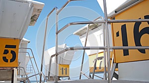 Lifeguard stand or life guard tower for surfing, California ocean beach, USA.