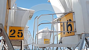 Lifeguard stand or life guard tower for surfing, California ocean beach, USA.