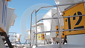 Lifeguard stand or life guard tower for surfing, California ocean beach, USA.