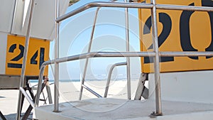 Lifeguard stand or life guard tower for surfing, California ocean beach, USA.