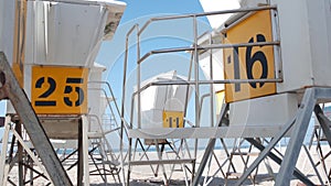 Lifeguard stand or life guard tower for surfing, California ocean beach, USA.