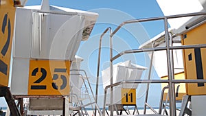 Lifeguard stand or life guard tower for surfing, California ocean beach, USA.