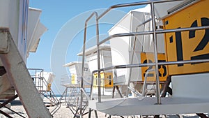 Lifeguard stand or life guard tower for surfing, California ocean beach, USA.