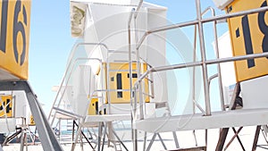 Lifeguard stand or life guard tower for surfing, California ocean beach, USA.