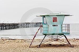 Lifeguard Stand and Surfboard at Ventura Pier