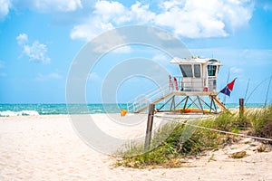 Lifeguard station on the beach in Fort Lauderdale, Florida USA