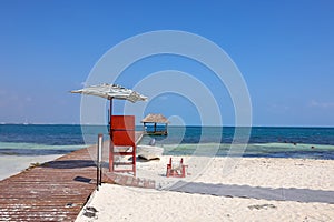 Lifeguard station at Cancun beach in Mexico along Carribean sea