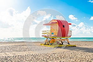 Lifeguard station in miami beach, florida, america, usa